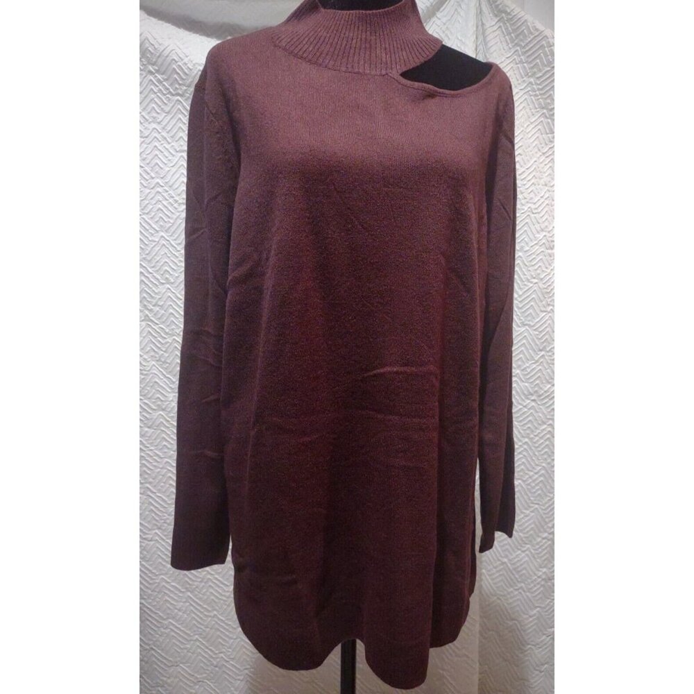 Colleen Lopez Women's Cutout Shoulder Mock Neck Sweater Top Wine Burgundy XL NEW